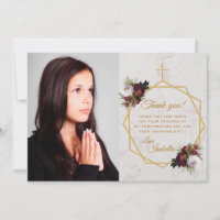 Girl Confirmation Burgundy Peony Gold Cross Marble