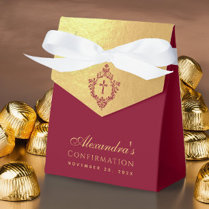 Girl Confirmation Faux Gold Elegant Burgundy Crest Favour Box