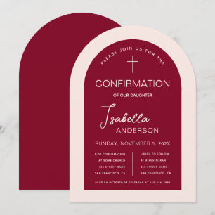 Girl Confirmation Modern Arch Pink Burgundy Invitation