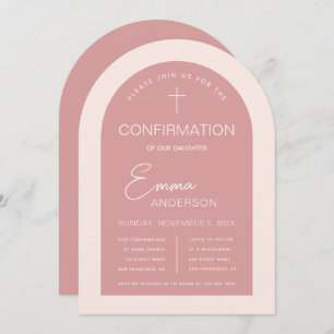 Girl Confirmation Pink Arch Modern Dusty Rose Invitation