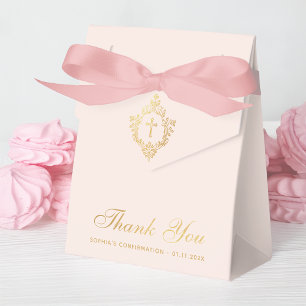 Girl Confirmation Pink Vintage Faux Gold Crest Favour Box
