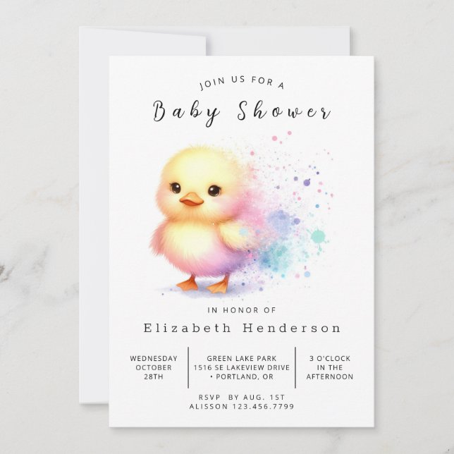  Girl Custom Duck Baby Shower Invitation (Front)