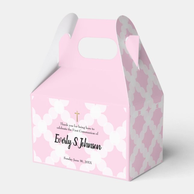 Girl Custom Name Pink First Communion Favour Box (Back Side)