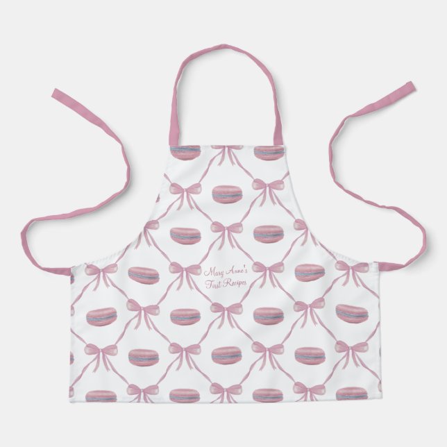 Girl Custom Pink Macarons Frilly Coquette Bow Apron (Front)