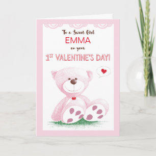 Girl Customisable, Personalise Name 1st Valentine' Holiday Card