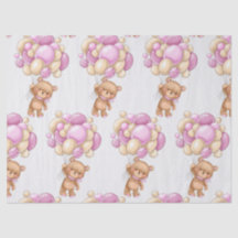 Girl Cute Bear Balloon Wrapping Paper