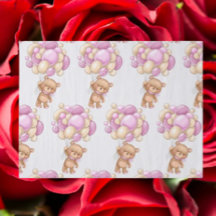 Girl Cute Bear Balloon Wrapping Paper