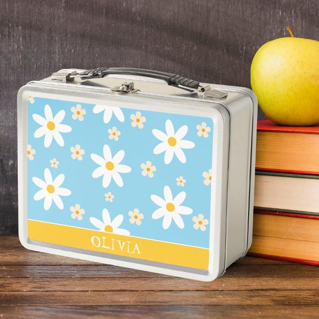 Girl Cute Blue yellow daisies Kids Back to school  Metal Lunch Box (Creator Uploaded)
