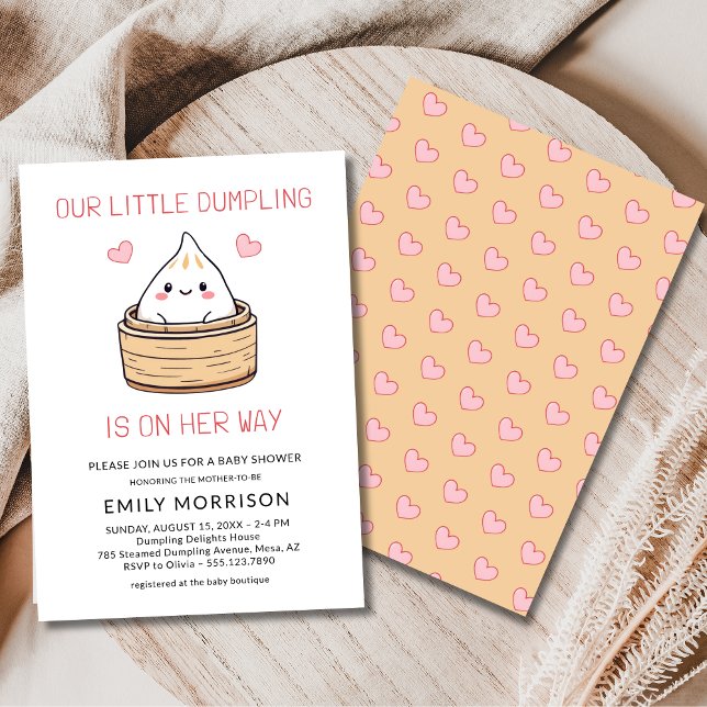 Girl Cute Little Dumpling Hearts Baby Shower Invitation (Creator Uploaded)