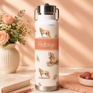 Girl Cute Peach Horse Rose Pattern Personalised Water Bottle