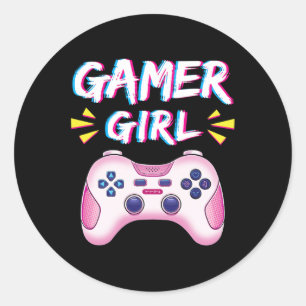 Girl Cute Pink Controller Video Game Girl Gaming Classic Round Sticker