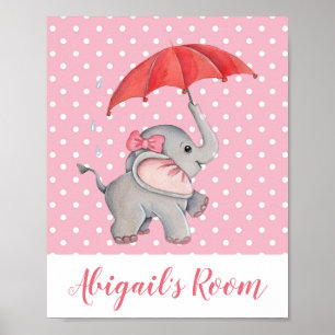 Girl Cute Pink Elephant Polka Dot Kids' Room Poster