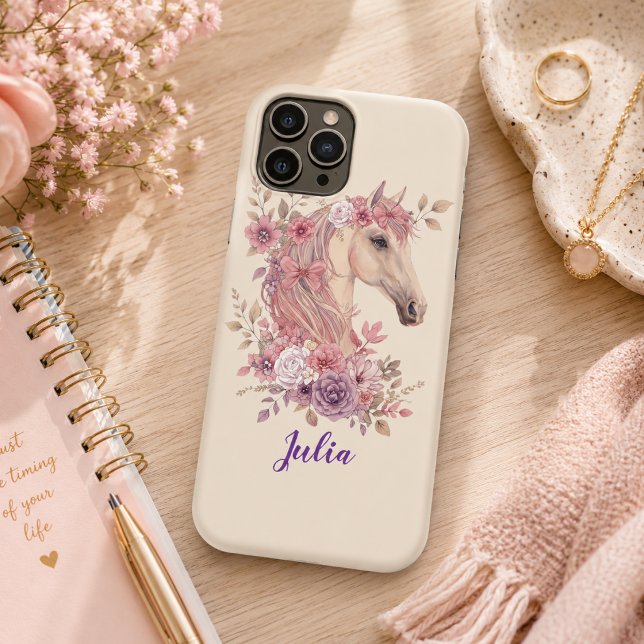 Girl Cute Purple Pink Horse Monogram Script Name Case-Mate iPhone Case (Creator Uploaded)