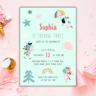 Girl Cute Unicorn Birthday Party Invitation