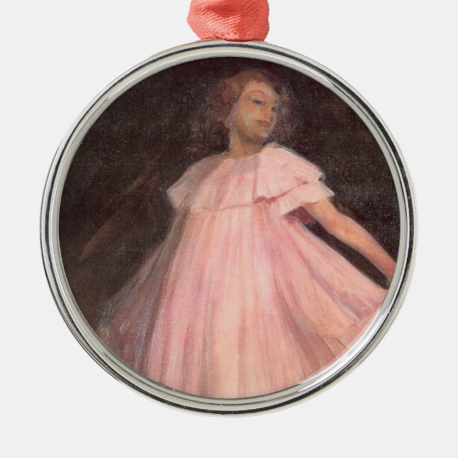Girl Dancer in a Pink Dress Metal Ornament (Front)