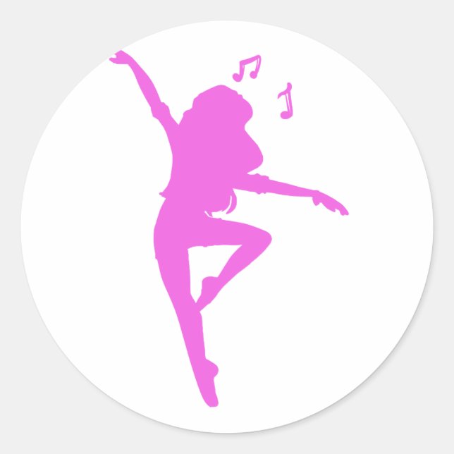 Girl dancer silhouette - Choose background colour Classic Round Sticker (Front)