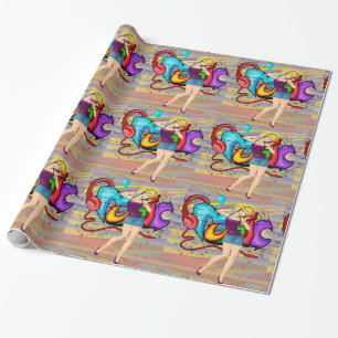 Girl Dancing 3 with Music Graffiti Wall Background Wrapping Paper