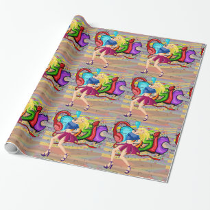 Girl Dancing 4 with Music Graffiti Wall Background Wrapping Paper