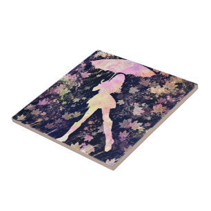 Girl Dancing in the Rain Ceramic Tile
