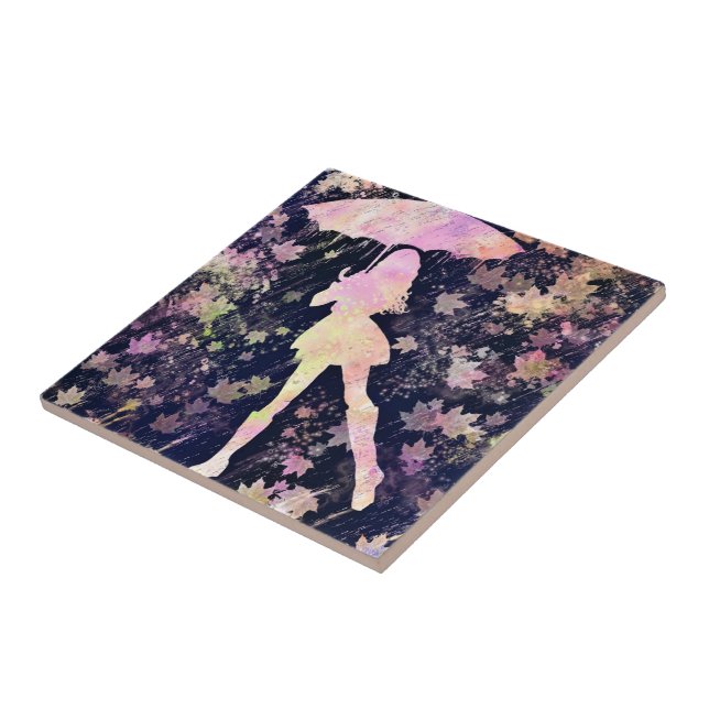 Girl Dancing in the Rain Ceramic Tile (Side)