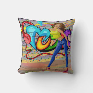 Girl Dancing Music Graffiti Wall Background 3 Cushion