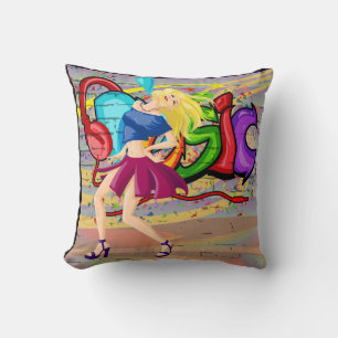 Girl Dancing Music Graffiti Wall Background 5 Cushion