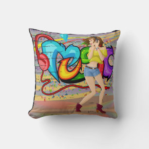 Girl Dancing  Music Graffiti Wall Background Cushion
