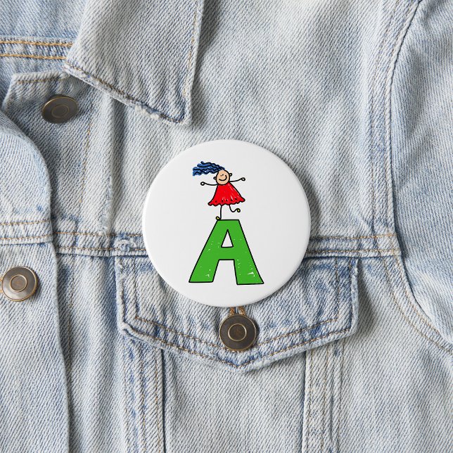 Girl Dancing on Green Letter A Fun Alphabet  7.5 Cm Round Badge (Creator Uploaded)
