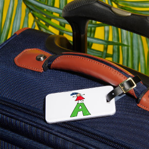 Girl Dancing on Green Letter A Fun Alphabet Luggage Tag