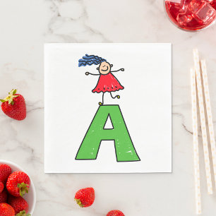 Girl Dancing on Green Letter A Fun Alphabet  Napkin