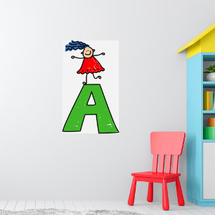 Girl Dancing on Green Letter A Fun Alphabet  Poster