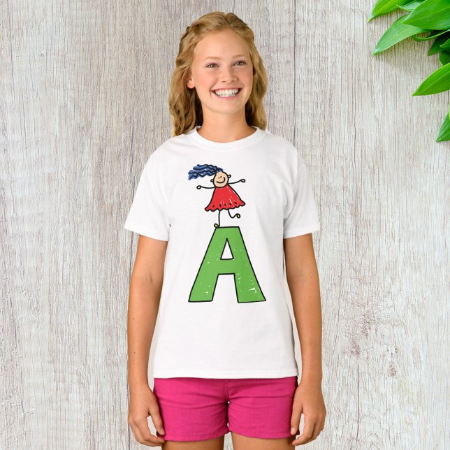 Girl Dancing on Green Letter A Fun Alphabet  T-Shirt (Creator Uploaded)