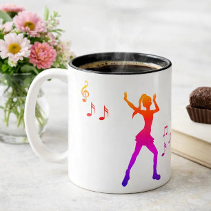  Girl  dancing with Music Notes – Cool K-Pop  Two-Tone Coffee Mug