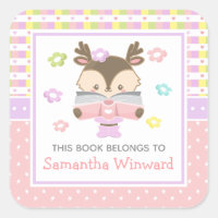 Girl Deer Pink and Purple Kids Bookplate