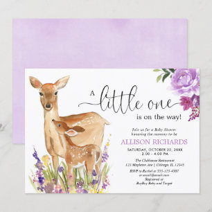 Girl deer purple floral woodland fawn baby shower invitation