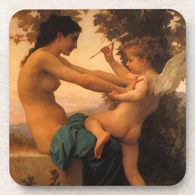 Girl Defending Herself Against Cupid by Bouguereau Coaster (Front)