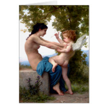 Girl Defending Herself Against Eros Cupid Painting