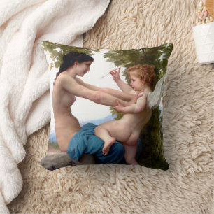 Girl Defending Herself Against Eros Cupid Painting Cushion