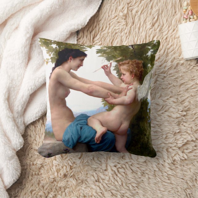 Girl Defending Herself Against Eros Cupid Painting Cushion (Blanket)