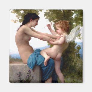 Girl Defending Herself Against Eros Cupid Painting Magnet