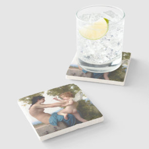 Girl Defending Herself Against Eros Cupid Painting Stone Coaster