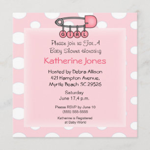 Girl  Diaper Pin  Shower Invitation