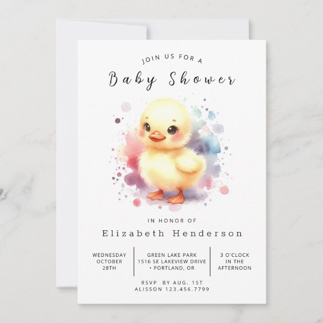  Girl Digital Duck Baby Shower Invitation (Front)