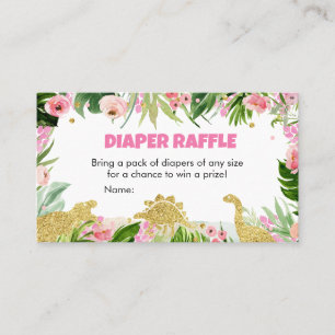 Girl Dinosaur Baby Shower Diaper Raffle  Business Card