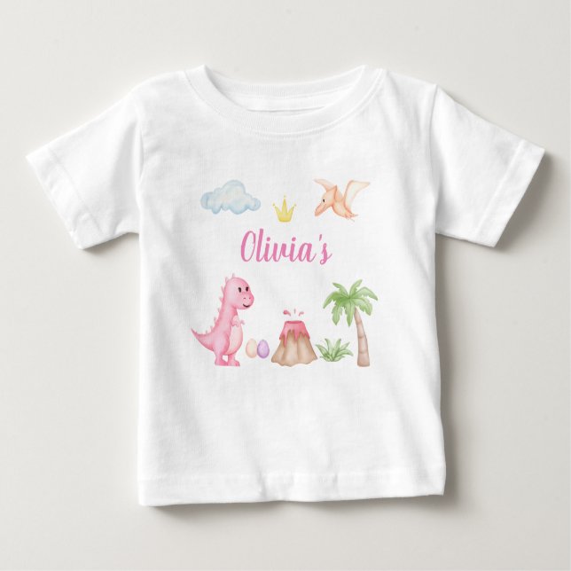 Girl Dinosaur Birthday Baby T-Shirt (Front)