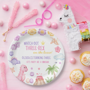 Girl Dinosaur Birthday Paper Plate