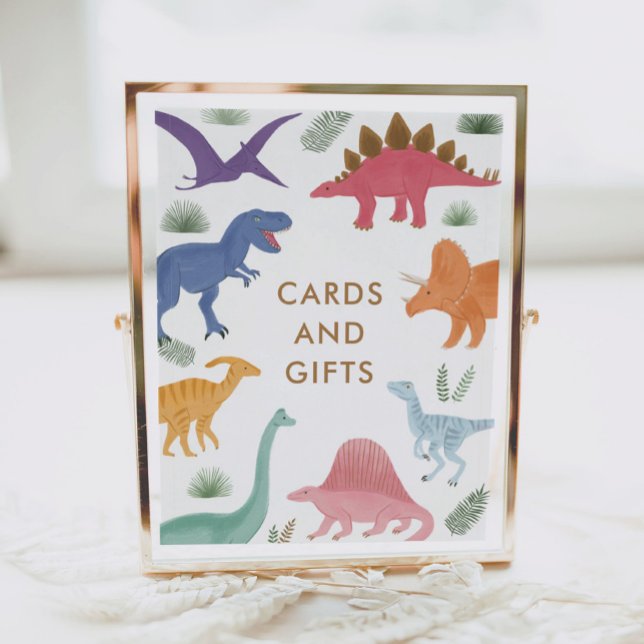 Girl Dinosaur Birthday Party Cards and Gifts Sign (Creator Uploaded)