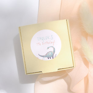 Girl Dinosaur Birthday Party Classic Round Sticker