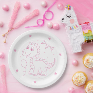 girl dinosaur birthday party cute paper plate