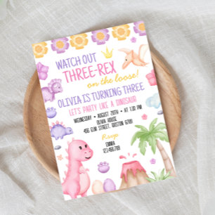 Girl Dinosaur Birthday Party Invitation